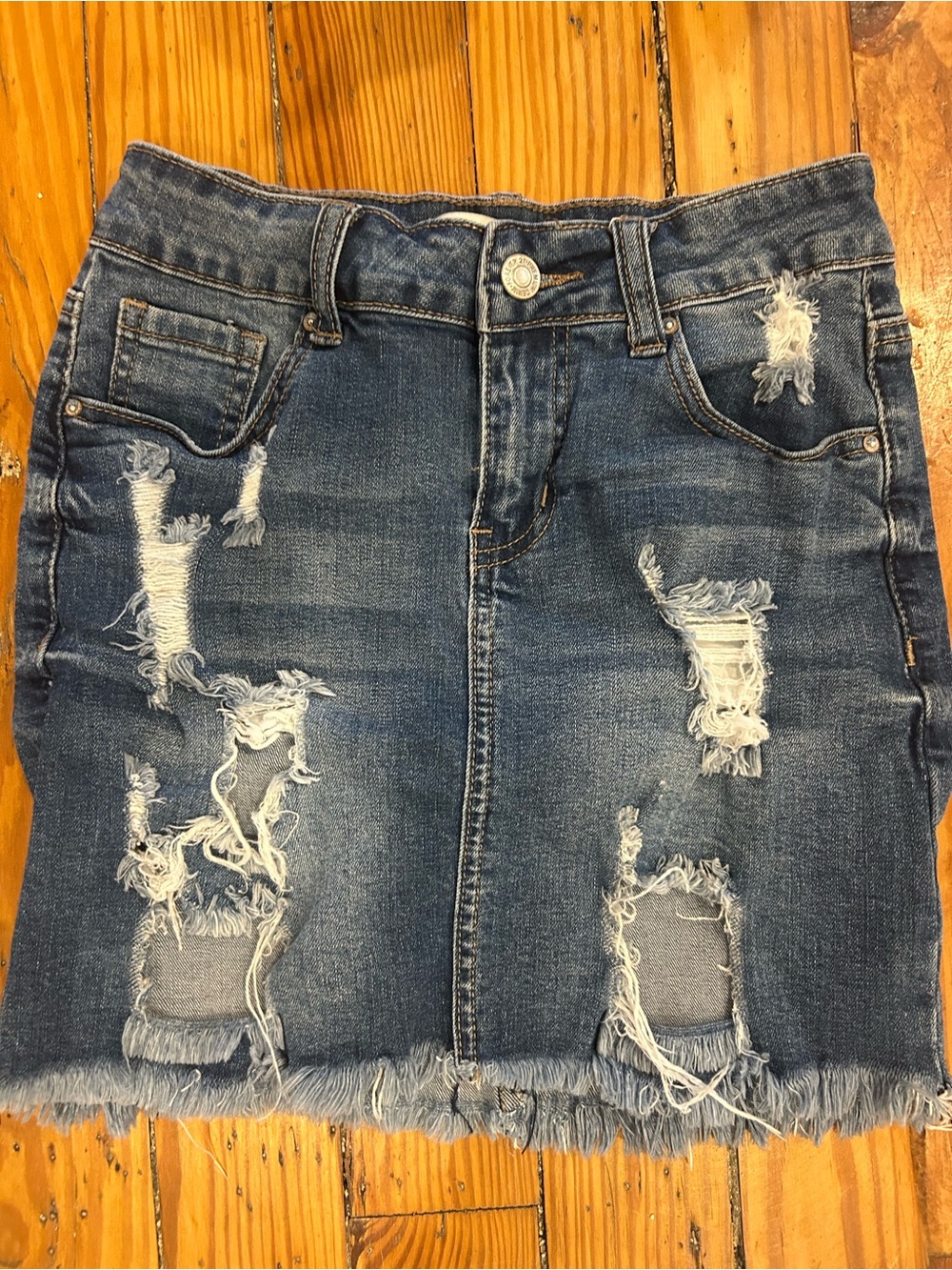 Forever 21 Distressed Blue Denim Mini Skirt